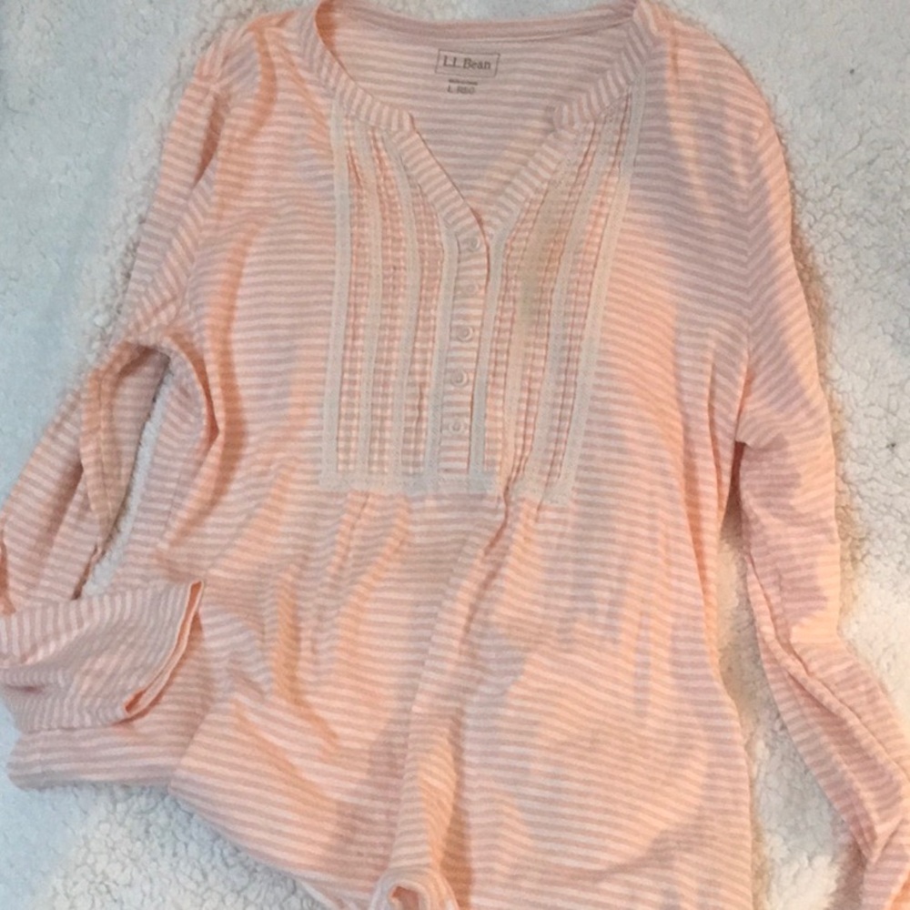 L.L. Bean Pink Striped Long Sleeve Top